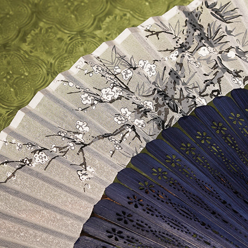 21 cm großer chinesischer Faltfächer | Blumendesign aus Bambus und Polyester