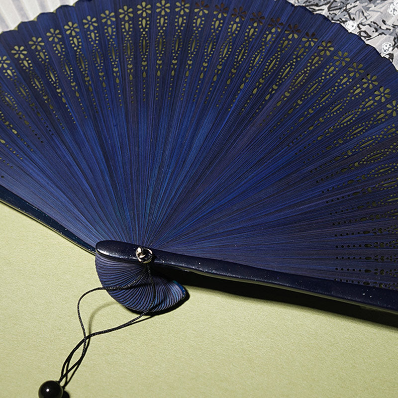 21 cm großer chinesischer Faltfächer | Blumendesign aus Bambus und Polyester