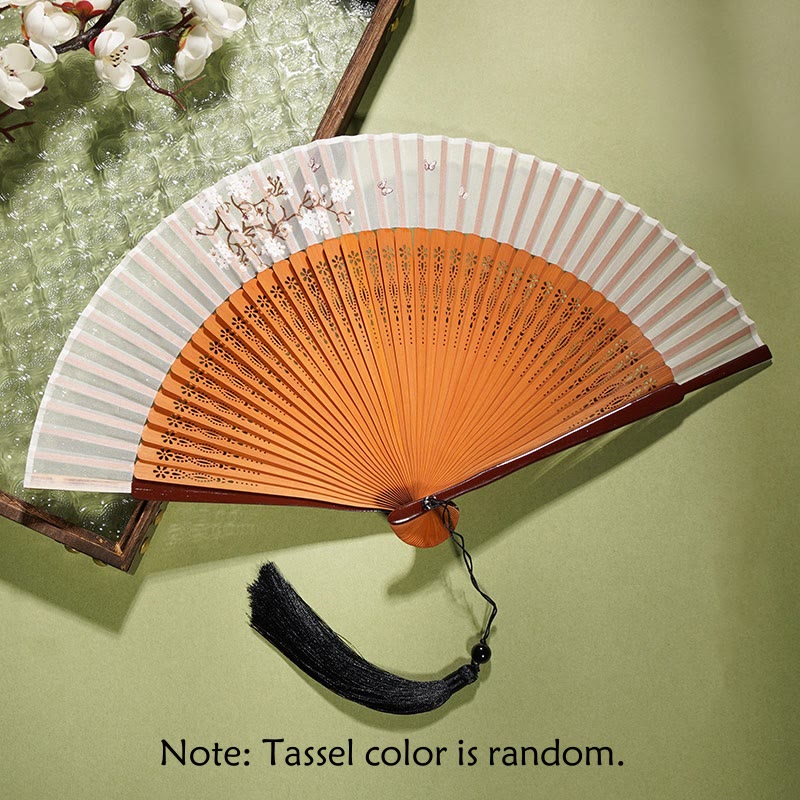 21 cm großer chinesischer Faltfächer | Blumendesign aus Bambus und Polyester