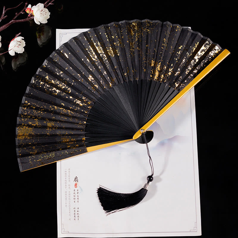 21 cm großer chinesischer Faltfächer mit Kranich- und Glückswolken-Design