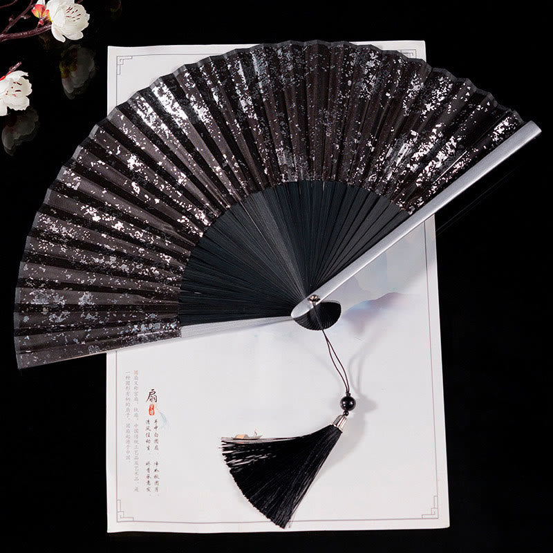 21 cm großer chinesischer Faltfächer mit Kranich- und Glückswolken-Design