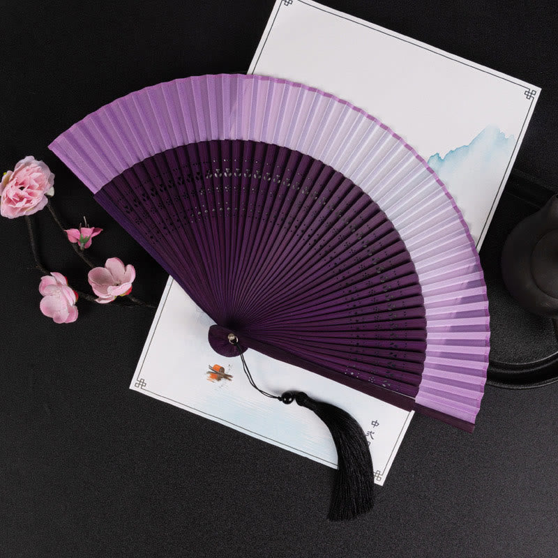 21 cm großer chinesischer Faltfächer mit Kranich- und Glückswolken-Design