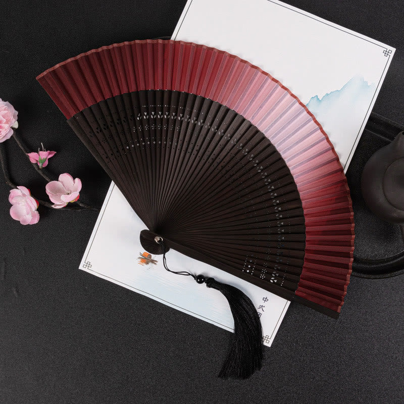 21 cm großer chinesischer Faltfächer mit Kranich- und Glückswolken-Design