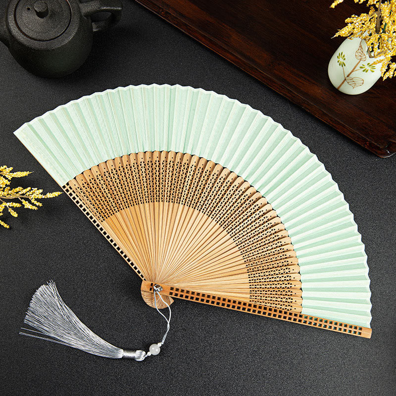 21 cm großer chinesischer Faltfächer mit Kranich- und Glückswolken-Design