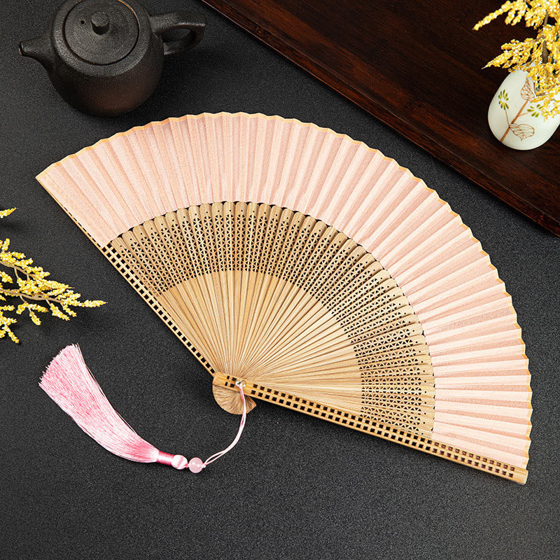 21 cm großer chinesischer Faltfächer mit Kranich- und Glückswolken-Design