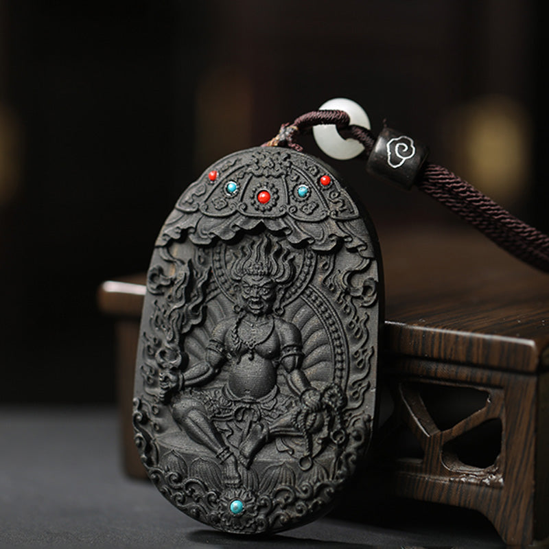 Chinesische Sternzeichen-Adlerholz-Halskette mit Om Mani Padme Hum-Anhänger