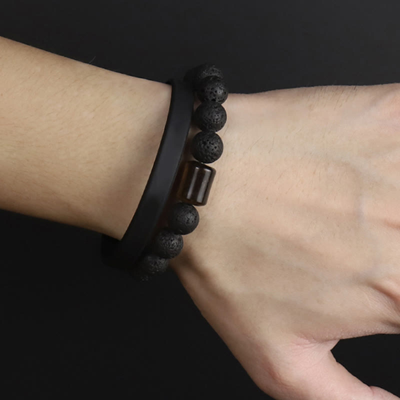 10mm Lava Rock Tiger Eye Healing Bracelet for Stress Relief
