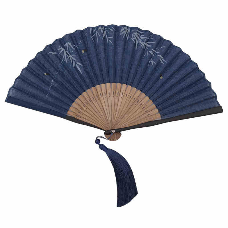 Chinesischer Faltfächer mit Glühwürmchen-Bambusblättern-Muster, 22,5 cm