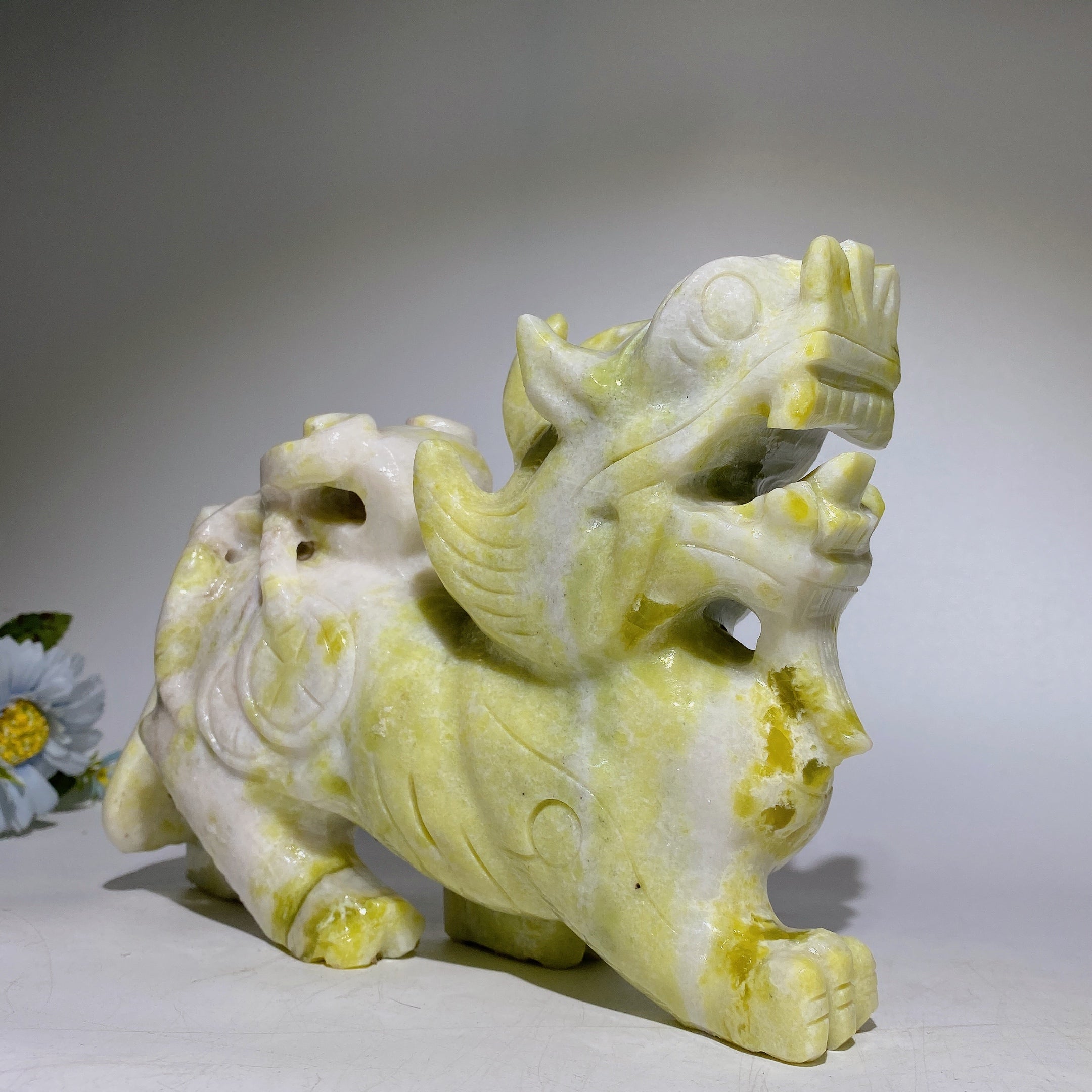 22.5cm Serpentine Crystal Dragon Carving Pair for Healing Energy