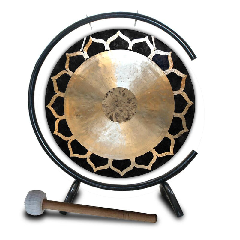 Decorative 22’’ Wind Gong with Stand, wooden mallet, and lotus petal frame