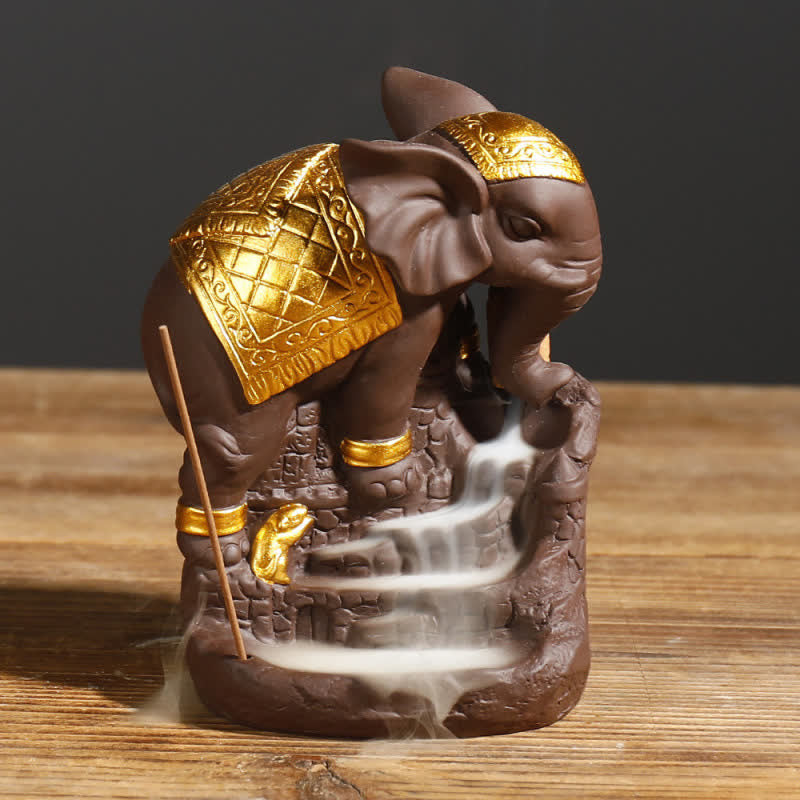 Purple Clay Tibetan Elephant Backflow Incense Burner for Peace