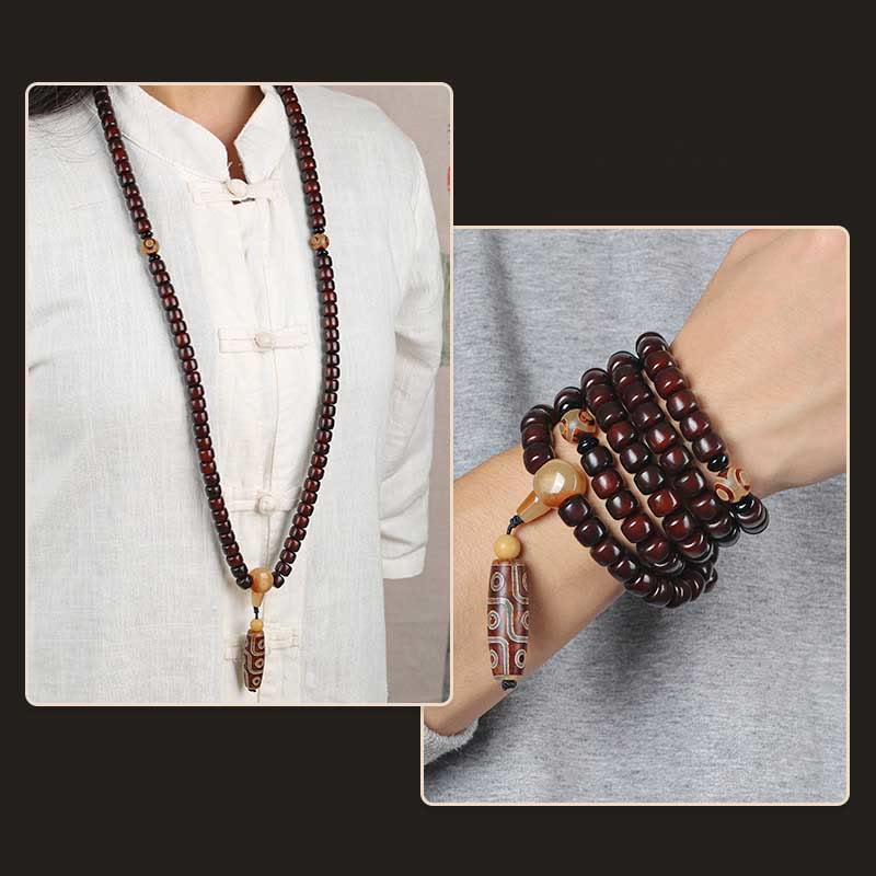 108 Mala Beads Three-eyed Nine-eye Dzi Jade Luck Bracelet