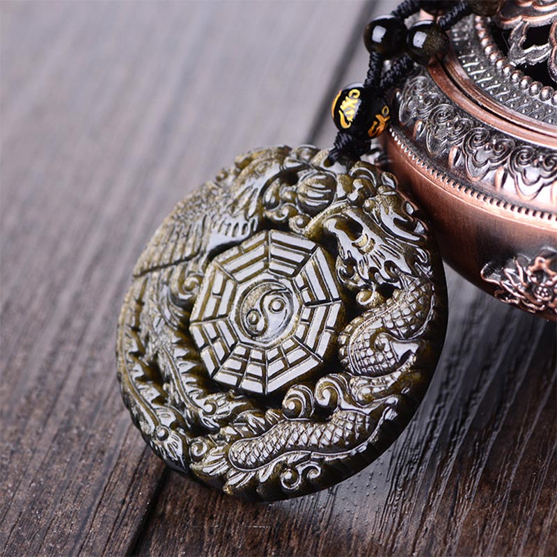 Golden Obsidian Yin Yang Healing Necklace Pendant Unisex