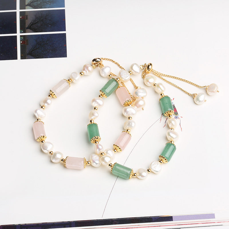 Green Aventurine Pearl Pink Crystal Luck Bracelet