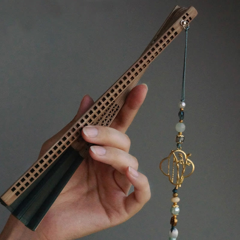 22 cm dunkelgrüner chinesischer faltbarer Handfächer aus Bambusseide