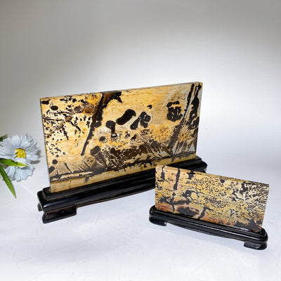 22 cm große Bildjaspis-Kristallplatte mit Ständer zur Heilung