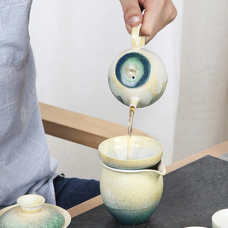 230 ml Keramik-Gongfu-Teekanne in Grünbeige für Zen-Dekor