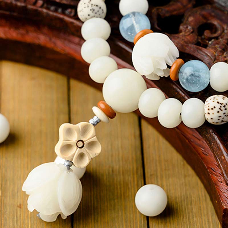 Unisex-Lotusarmband mit weißer Jade, Bodhi-Samen und Segen