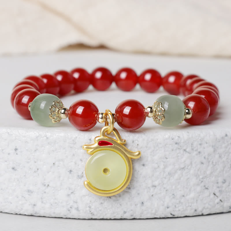 Year of the Dragon Red Agate Jade Peace Buckle Bracelet