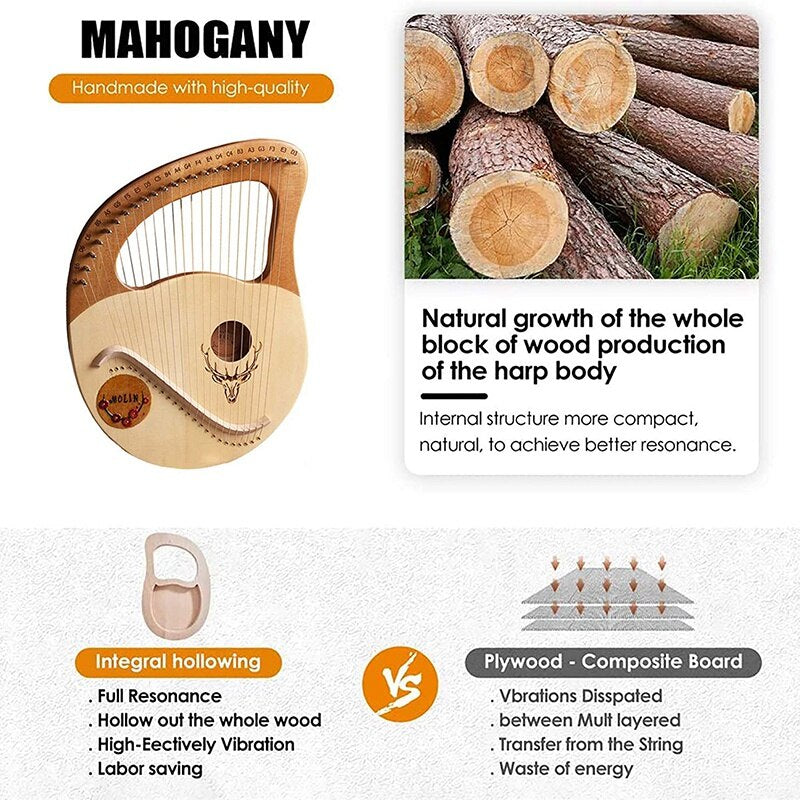 24-saitiges Lyra-Harfeninstrument mit Stahlsaiten