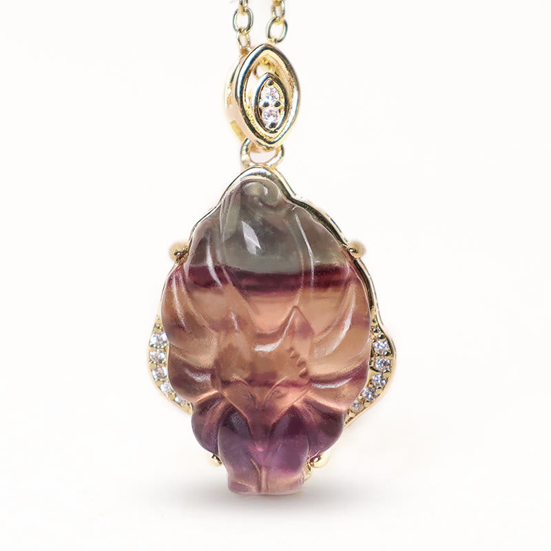20mm Fluorite Nine-Tailed Fox Protection Necklace