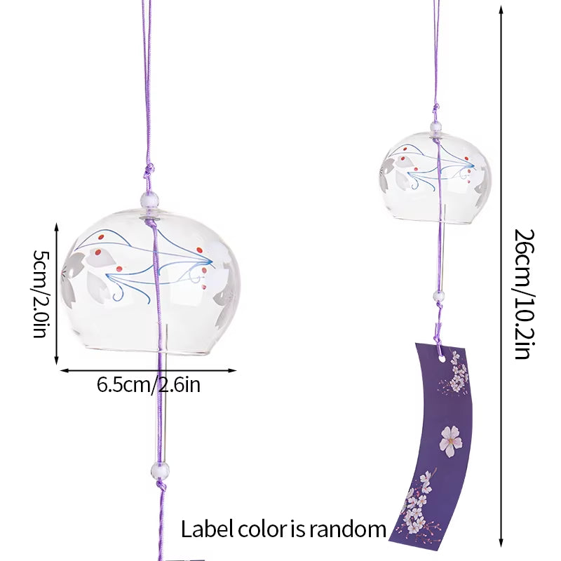 Japanese Glass Wind Chime with Purple Cord and Floral Patterns for Outdoor Decor