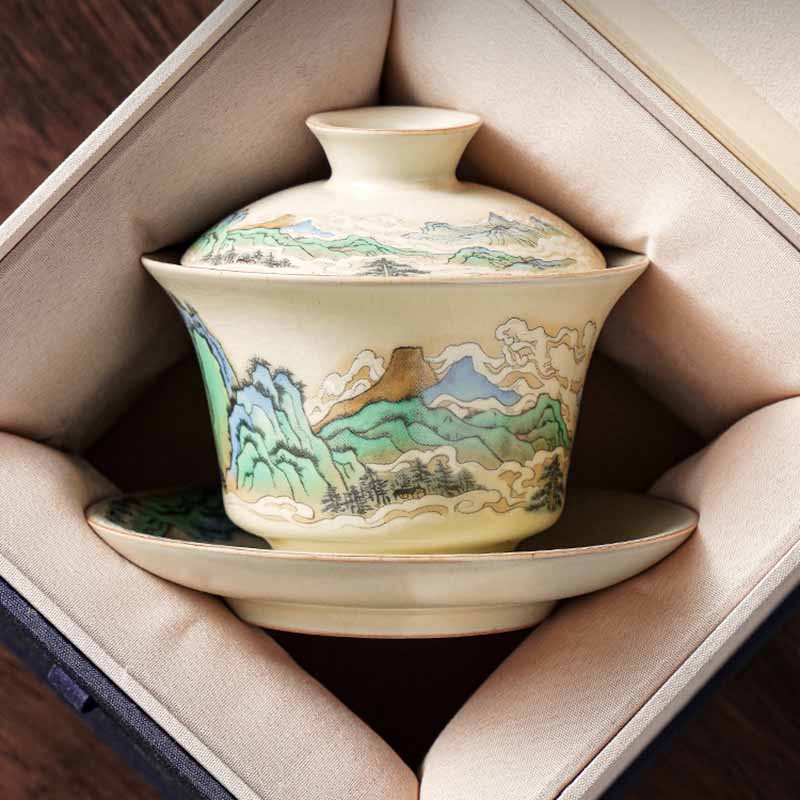 Panorama Ceramic Gaiwan 12cm Zen Tea Cup with Lid