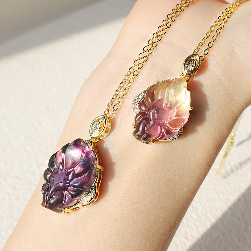 20mm Fluorite Nine-Tailed Fox Protection Necklace