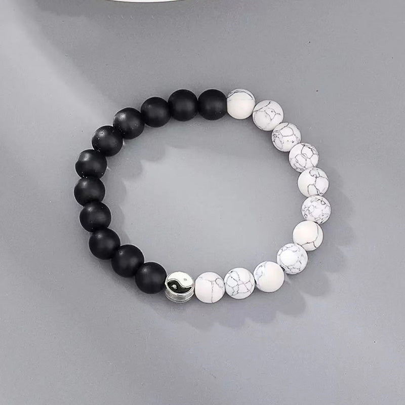 White Turquoise & Frosted Stone 3pcs Yin Yang Wealth Bracelet