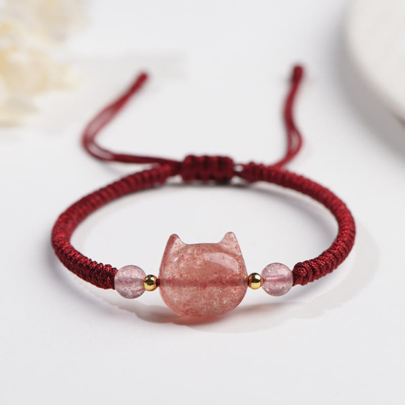 Unisex Silver Sheen Obsidian Strawberry Quartz Protection Bracelet
