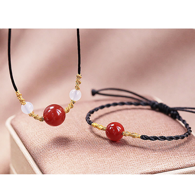 Rote Achat-Chalcedon-Armband-Halskette für Selbstvertrauen und Harmonie