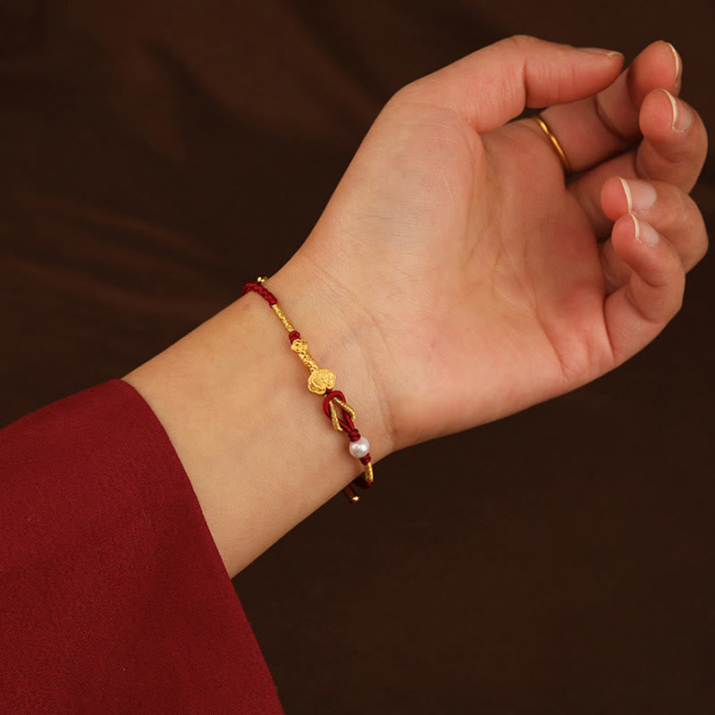 24 Karat Gold Rote Schnur Wish Ruyi Fu Armband für Glück