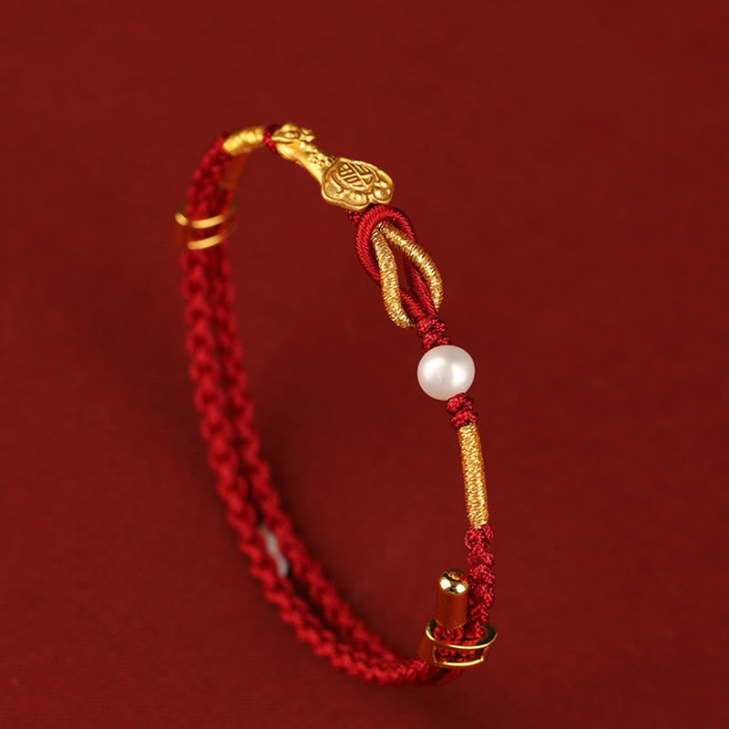 24 Karat Gold Rote Schnur Wish Ruyi Fu Armband für Glück