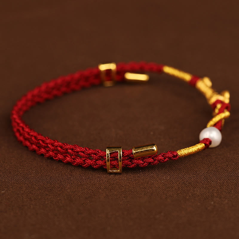 24 Karat Gold Rote Schnur Wish Ruyi Fu Armband für Glück