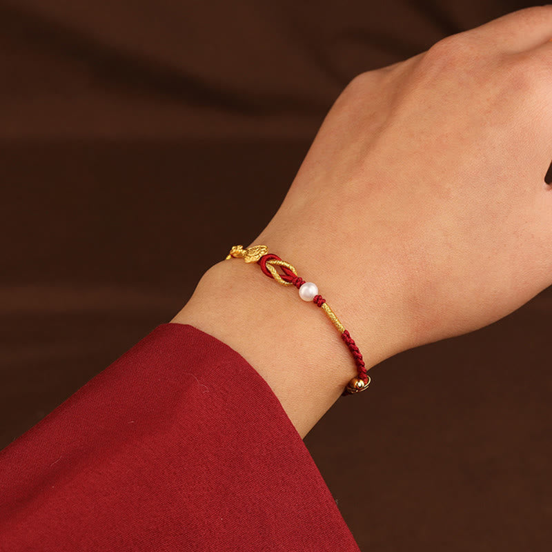 24 Karat Gold Rote Schnur Wish Ruyi Fu Armband für Glück