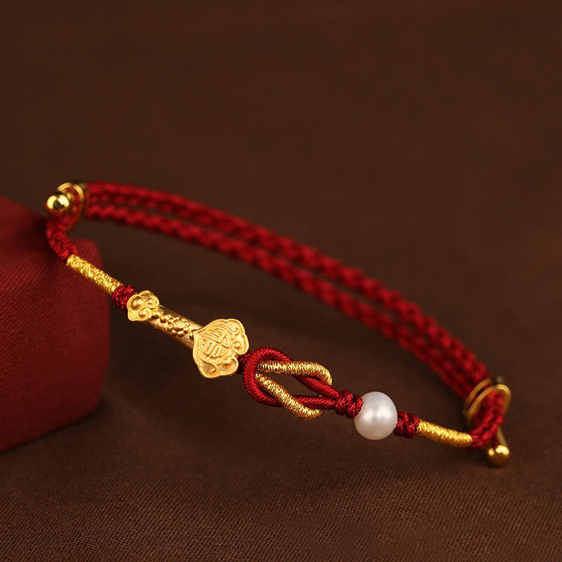 24 Karat Gold Rote Schnur Wish Ruyi Fu Armband für Glück