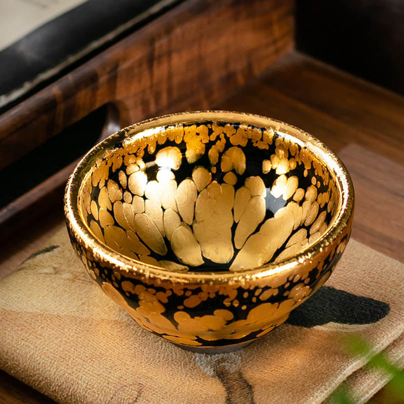 24 Karat Goldfleckenmuster Jianzhan Keramik Teetasse Schale