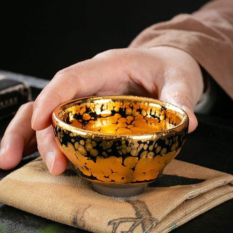 24 Karat Goldfleckenmuster Jianzhan Keramik Teetasse Schale