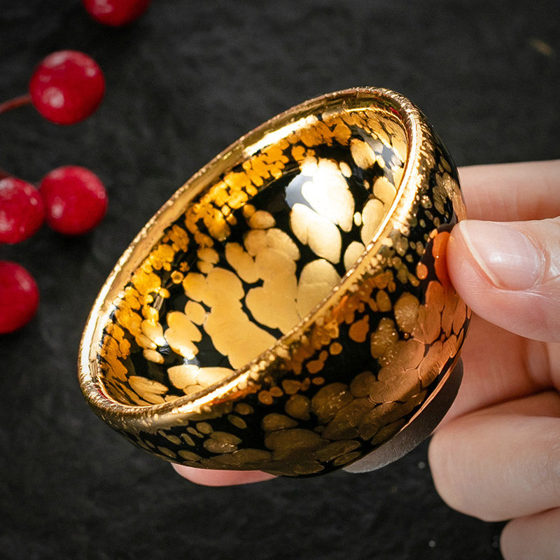 24 Karat Goldfleckenmuster Jianzhan Keramik Teetasse Schale