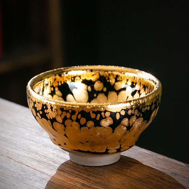 24 Karat Goldfleckenmuster Jianzhan Keramik Teetasse Schale
