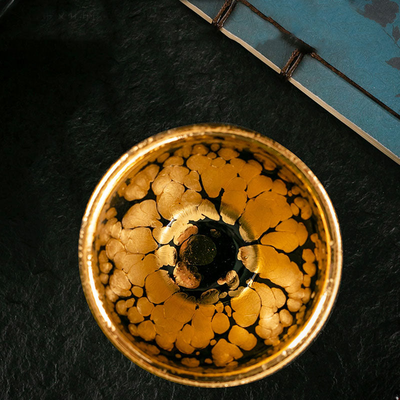 24 Karat Goldfleckenmuster Jianzhan Keramik Teetasse Schale