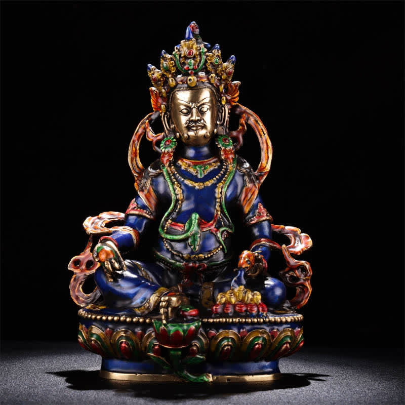 25,5 cm kupfergelbe Jambhala-Bodhisattva-Buddha-Statue für Gelassenheit