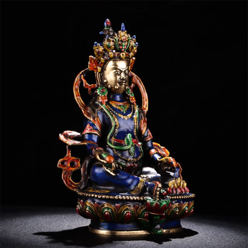 25,5 cm kupfergelbe Jambhala-Bodhisattva-Buddha-Statue für Gelassenheit