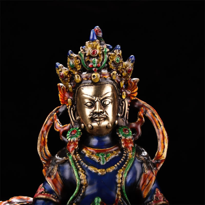25,5 cm kupfergelbe Jambhala-Bodhisattva-Buddha-Statue für Gelassenheit