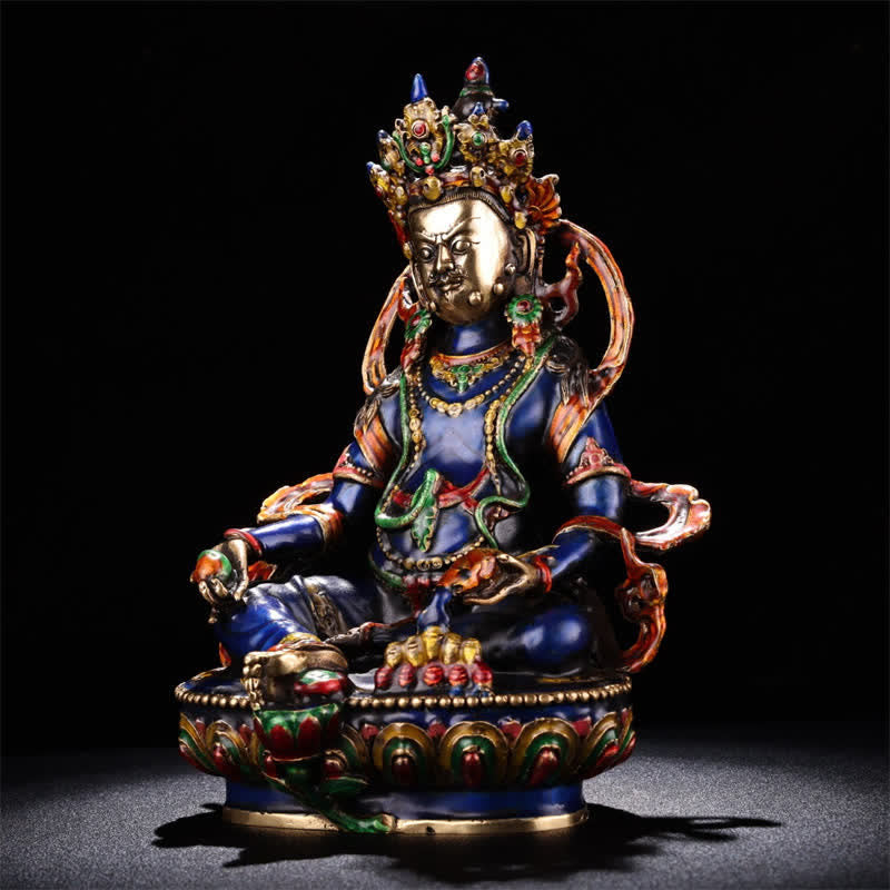 25,5 cm kupfergelbe Jambhala-Bodhisattva-Buddha-Statue für Gelassenheit