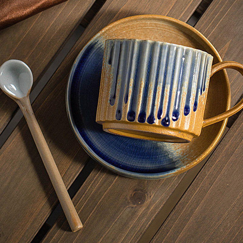 250 ml Retro gestreifte Kaffeetasse aus Keramik mit Ofenwechsel | Zen-Dekor