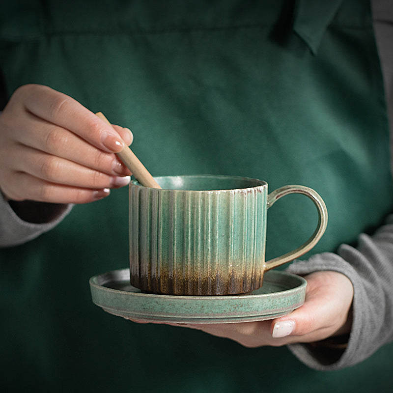 250 ml Retro gestreifte Kaffeetasse aus Keramik mit Ofenwechsel | Zen-Dekor
