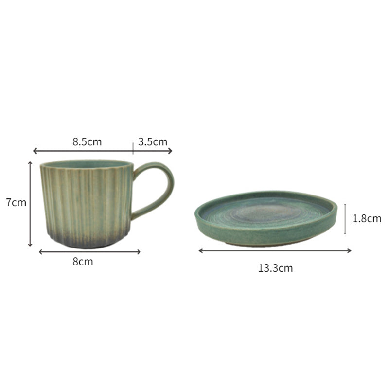 250 ml Retro gestreifte Kaffeetasse aus Keramik mit Ofenwechsel | Zen-Dekor