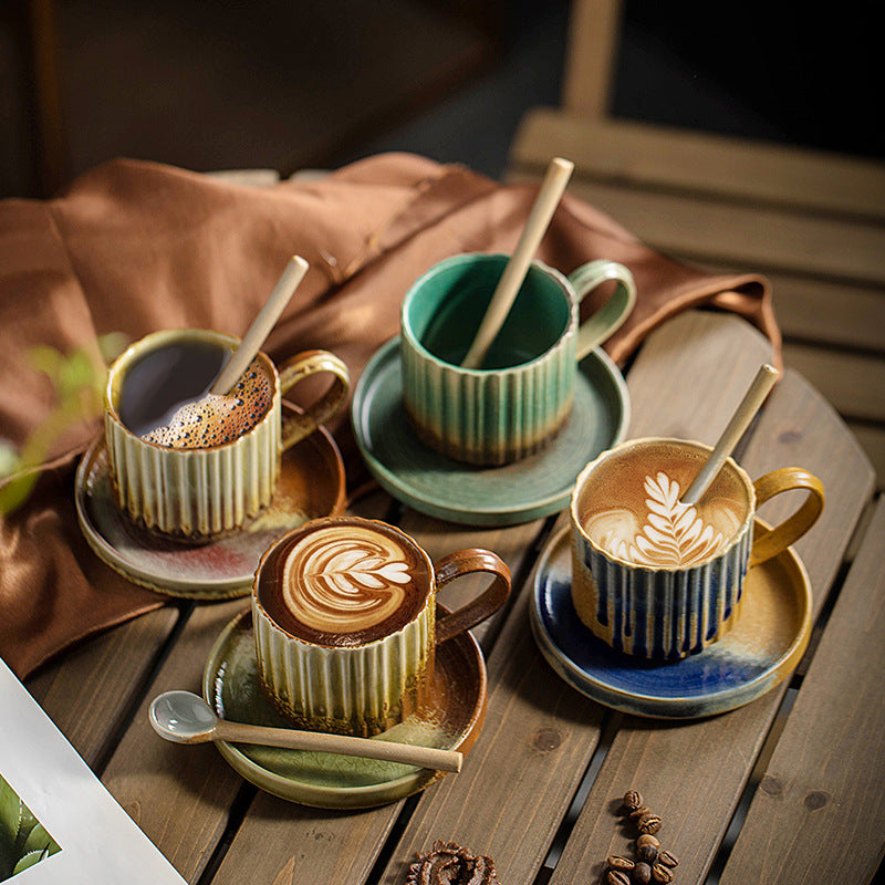 250 ml Retro gestreifte Kaffeetasse aus Keramik mit Ofenwechsel | Zen-Dekor