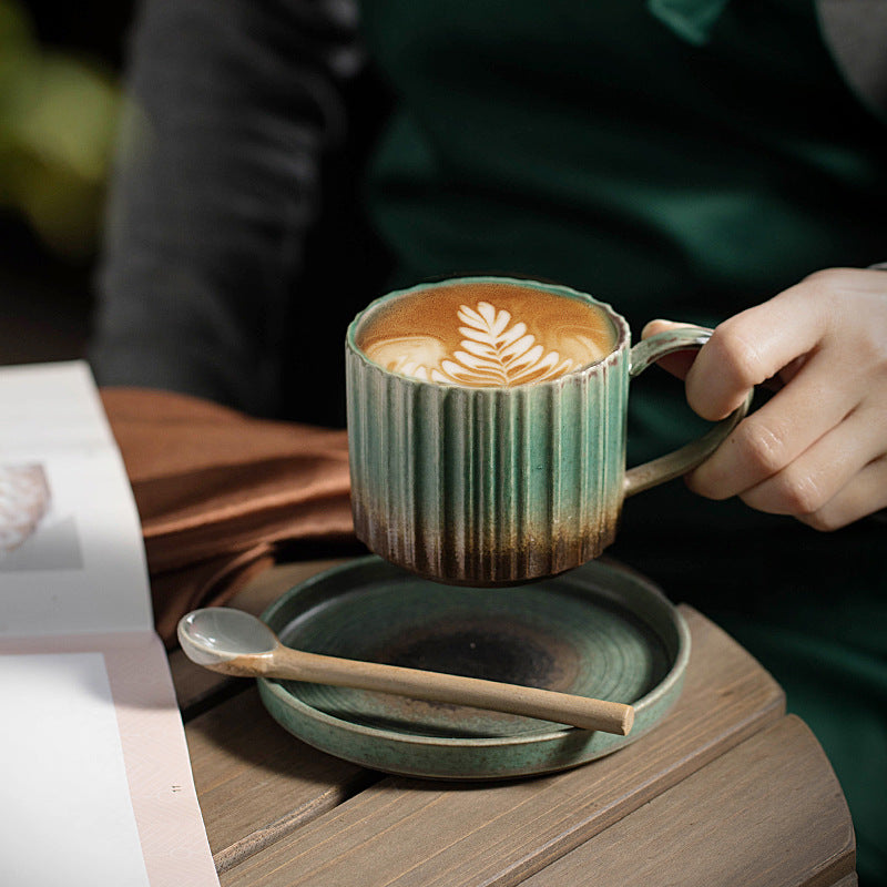 250 ml Retro gestreifte Kaffeetasse aus Keramik mit Ofenwechsel | Zen-Dekor